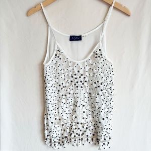 ASTR Gold Beads and White Crochet Sleeveless Tank